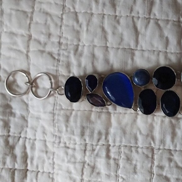New 925 Plated Large Many Shades of Blue Bracelet Made in India 925 Sterling - Picture 1 of 3